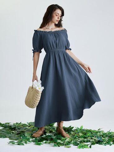 Scarlet Darkness Renaissance Costume Women Puff Short Sleeve Summer Maxi Dress in Kuwait