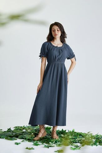 Scarlet Darkness Renaissance Costume Women Puff Short Sleeve Summer Maxi Dress in Kuwait