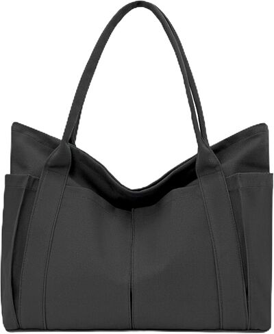 Large Canvas Tote Bag with Zipper and Laptop Compartment, Crossbody Utility Bag for Women, Multi-Pocket Shoulder Bag for College, Work, and Travel, Spacious Everyday Carryall for Laptop and Essentials in Saudi Arabia