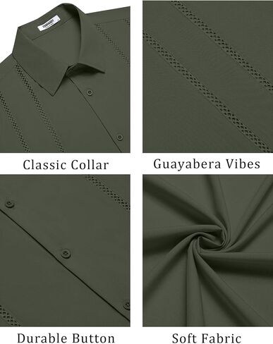 قميص COOFANDY الرجالي الكوبي Guayabera بأكمام قصيرة وأزرار للأسفل قمصان الصيف للشاطئ قميص غير رسمي لقضاء العطلات ملابس المنتجعات in Saudi Arabia