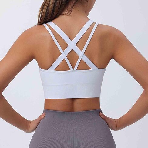 Compression Yoga Tank Top for Women Padded Sports Bra with Back Criss-Cross Straps Gym Workout Shirts Crop Tops in Saudi Arabia