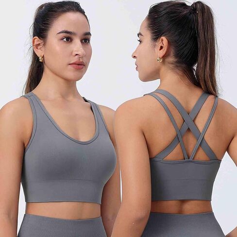 Compression Yoga Tank Top for Women Padded Sports Bra with Back Criss-Cross Straps Gym Workout Shirts Crop Tops in Saudi Arabia