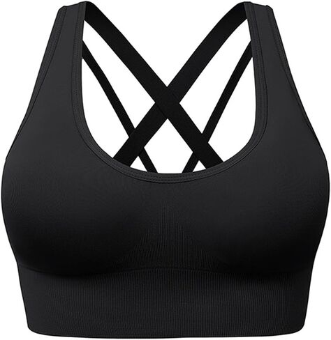 Compression Yoga Tank Top for Women Padded Sports Bra with Back Criss-Cross Straps Gym Workout Shirts Crop Tops in Saudi Arabia