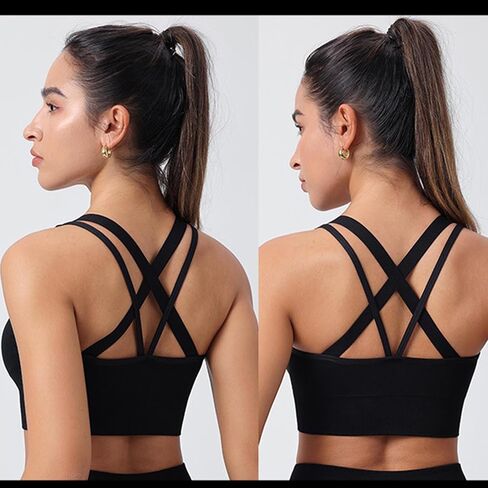 Compression Yoga Tank Top for Women Padded Sports Bra with Back Criss-Cross Straps Gym Workout Shirts Crop Tops in Saudi Arabia