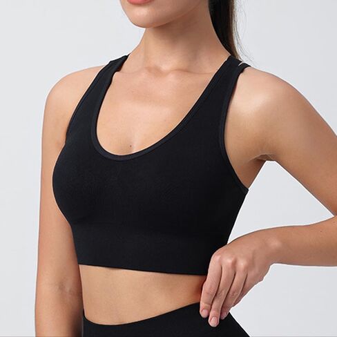 Compression Yoga Tank Top for Women Padded Sports Bra with Back Criss-Cross Straps Gym Workout Shirts Crop Tops in Saudi Arabia