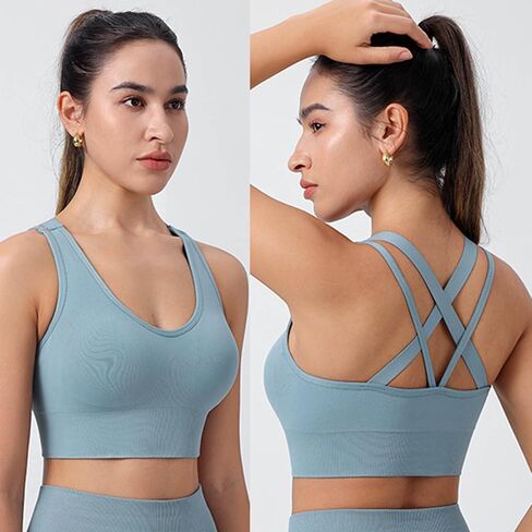 Compression Yoga Tank Top for Women Padded Sports Bra with Back Criss-Cross Straps Gym Workout Shirts Crop Tops in Saudi Arabia