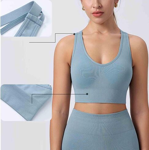Compression Yoga Tank Top for Women Padded Sports Bra with Back Criss-Cross Straps Gym Workout Shirts Crop Tops in Saudi Arabia