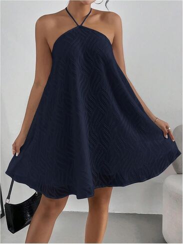 Makemechic Women's Summer Mini Dress Fress Sideveless Tie Back Halter Flowy Short Short in Saudi Arabia