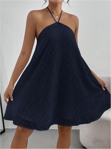 Makemechic Women's Summer Mini Dress Fress Sideveless Tie Back Halter Flowy Short Short in Saudi Arabia