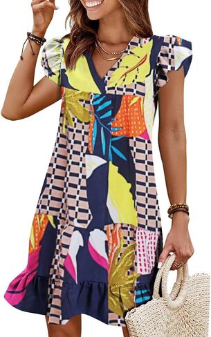 JOCAFIYE Summer Dresses for Women 2026 Cute Cap Sleeve V-Neck Flowy Swing Sundress Mini Dress in Saudi Arabia