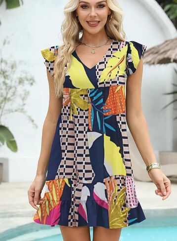 JOCAFIYE Summer Dresses for Women 2026 Cute Cap Sleeve V-Neck Flowy Swing Sundress Mini Dress in Saudi Arabia