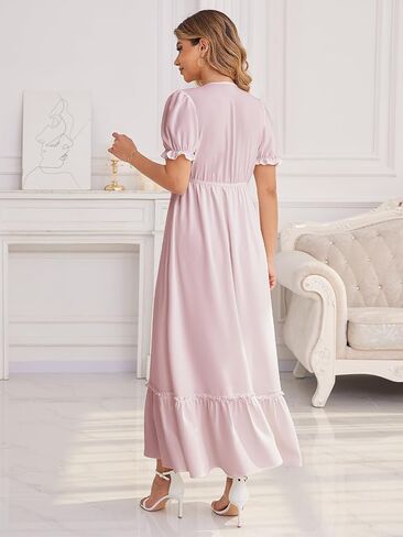 Plus Size Maxi Dresses - Black Empire Waist Dress for Women: Flowy Tiered Short Puff Sleeve Dresses for Beach 2025 in Saudi Arabia