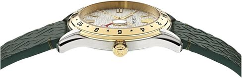 Versace Greca Time GMT Collection Luxury Mens Watch Timepieces with a Green Strap Featuring a Two Tone Case and a Silver Dial in Saudi Arabia
