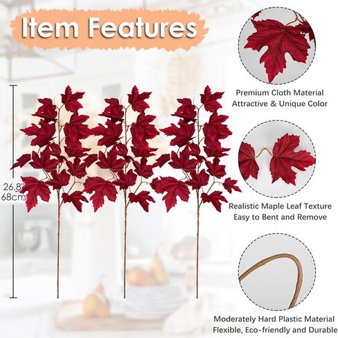 أوراق القيقب الاصطناعية فروع 3 قطع كورلور مختلطة أوراق الخريف ينبع الشجيرات وهمية البرتقال ورقة القيقب ينبع لجدول المركزية عيد الشكر مهرجان الخريف ديكور المنزل in Kuwait