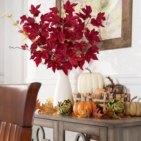 أوراق القيقب الاصطناعية فروع 3 قطع كورلور مختلطة أوراق الخريف ينبع الشجيرات وهمية البرتقال ورقة القيقب ينبع لجدول المركزية عيد الشكر مهرجان الخريف ديكور المنزل in Kuwait