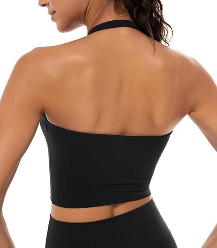 Lavento Women's V-Neck Halter Sports Bra Longline Padded Yoga Crop Bras Top in Kuwait