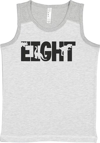 7 ate 9 apparel Kids 8th Dinosaur Dino Birthday 8 Boy Boy Eight Light Gray Tank in Saudi Arabia