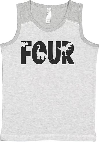 7 ate 9 Apparel Kids 4th Dinosaur Dino Birthday 4 Boy 4th Four Four Gray Tank in Saudi Arabia