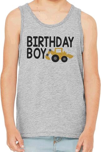 7 ate 9 Apparel Boy's Birthday Boy Construction Truck Grey Tank Top in Saudi Arabia