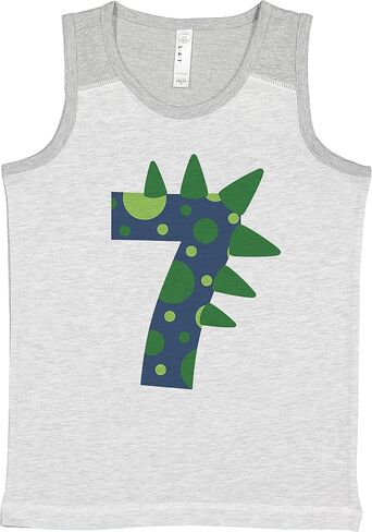 7 ate 9 Apparel Kids 7th Dino Dinosaur Spike Birthday Boy Seven Light Grey Tank in Saudi Arabia