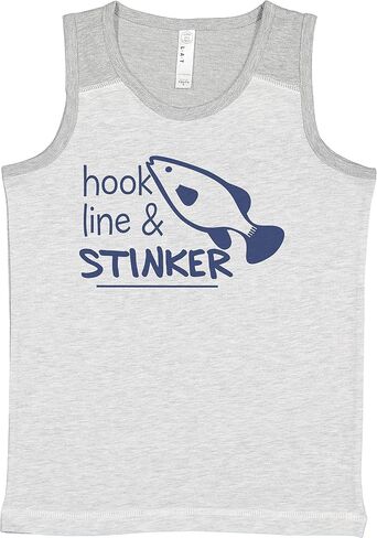 7 ate 9 Apparel Kids Funny Fishing Hook Line Stinker Light Grey Tank Top in Saudi Arabia