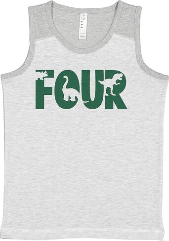 7 ate 9 Apparel Kids 4th Dino Dinosaur Birthday 4 Boy 4th Four Four Gray Tank in Saudi Arabia