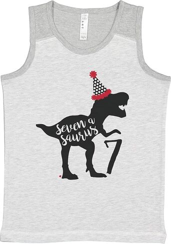 7 ate 9 apports seven 7th Dinosaur Dino Birthday 7 Boy 7th Light Gray Tank in Saudi Arabia