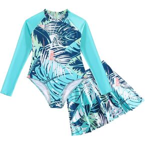 SEAUR Girls Printed Rash Guard Swimsuits with Skirt Kids Sun Protection Bathing Suits Zipper Swimwear UPF 50+ in Saudi Arabia