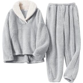 مجموعة بيجامات Gihuo Women's Fluffy Pajamas سراويل سراويل سراويل فضفاضة أفخم ملابس نوم 2 قطعة PJS مجموعة صالة دافئة غامضة in Saudi Arabia