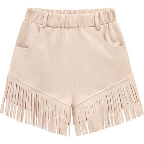 Noomelfish Kids Faux Suede Fringe Shorts Tassel Cowgirl Outfits with Pockets (5-12 Years) in Kuwait