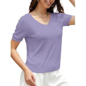 SANGTREE Women's Short Sleeve Sweaters Tops Solid V Neck Knit Casual Soft Pullover in Kuwait