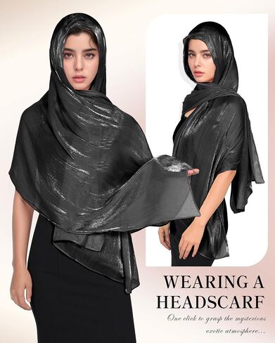 Shawl Wraps for Women - Shimmering Chiffon Scarves, Versatile Hijab Headscarf, Neck Scarf, Shawl for Evening Dresses in Kuwait