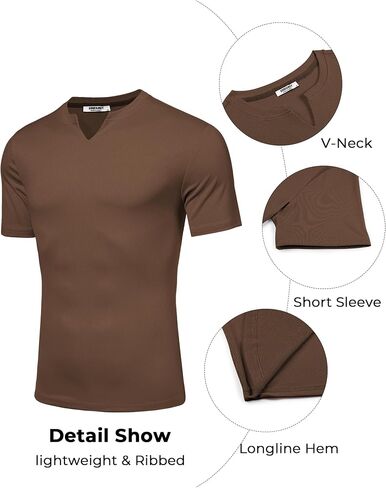 COOFANDY Workout Shirts for Men Short Sleeve Muscle Shirt V Neck Ribbed Fitted T Shirts Gym Tees Brown in Saudi Arabia