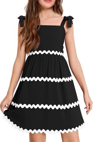 Haloumoning Girl's Sundresses Kids Summer Sleeveless Bowknot Strap RIC Rac Smocked Summer Dresses 5-14 Years in Saudi Arabia