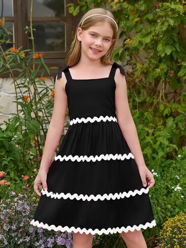 Haloumoning Girl's Sundresses Kids Summer Sleeveless Bowknot Strap RIC Rac Smocked Summer Dresses 5-14 Years in Saudi Arabia