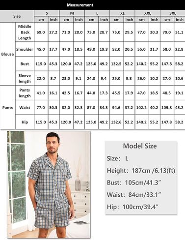 Marvmys Mens 100% Cotton Pajama Set Sleepwear Short Sleeve Pj Set Button Down Lounge Set Plaid Pajamas S-3XL in Kuwait