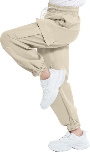 JiAmy Girls Cargo Pants Elastic High Waist Drawstring Pants Jogger Trousers Casual Loose with Pockets 6-14Y in Saudi Arabia