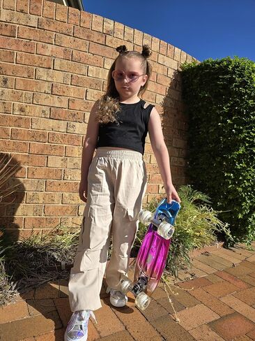 JiAmy Girls Cargo Pants Elastic High Waist Drawstring Pants Jogger Trousers Casual Loose with Pockets 6-14Y in Saudi Arabia