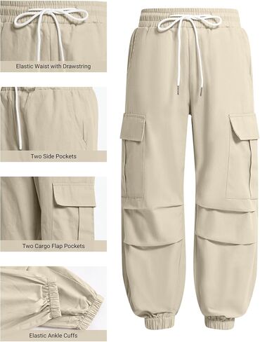 JiAmy Girls Cargo Pants Elastic High Waist Drawstring Pants Jogger Trousers Casual Loose with Pockets 6-14Y in Saudi Arabia