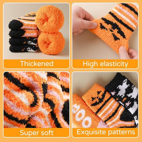 TEHOOK 4 Times Thicker Fuzzy Socks, Fall Autumn Halloween Thanksgiving Socks, Stocking Stuffers Christmas Gifts for Women, Cozy Fluffy Soft Warm Winter Socks in Saudi Arabia