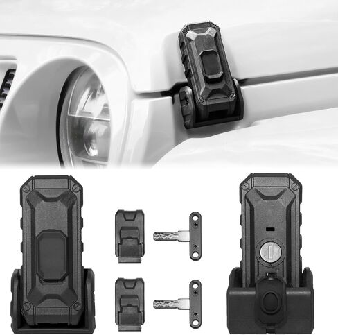 مزلاج غطاء محرك مع مفاتيح ، ومقاطع غطاء محرك السيارة لعام 2018-2025 Jeep Wrangler JL JLU 4XE Jeep Gladiator JT ، وملحقات القفل المضاد للسرقة ، والأناقة المعدلة على الطرق الوعرة ، وزوج واحد ، أسود غير لامع in Kuwait