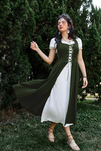Scarlet Darkness Women Renaissance Dress Peasant Medieval Dress Short Sleeve Maxi Dress in Kuwait