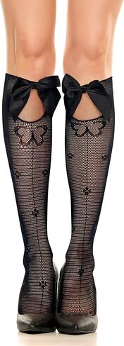 Benefeet Sox Fishnet Knee Highs Stockings with Bow Women Girls Black White Lace Knee High Socks Hollow Out Trouser Socks in Saudi Arabia