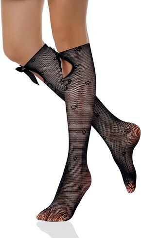 Benefeet Sox Fishnet Knee Highs Stockings with Bow Women Girls Black White Lace Knee High Socks Hollow Out Trouser Socks in Saudi Arabia
