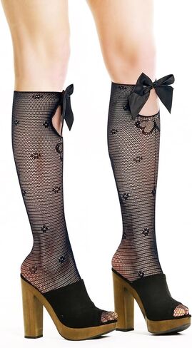Benefeet Sox Fishnet Knee Highs Stockings with Bow Women Girls Black White Lace Knee High Socks Hollow Out Trouser Socks in Saudi Arabia
