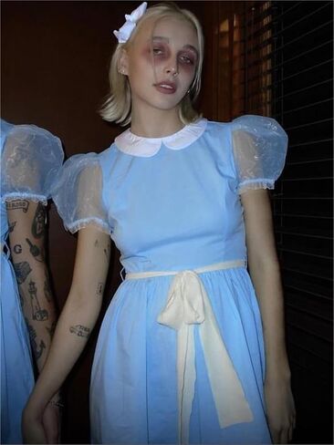Alyweatry Halloween Creepy Grady Twins Costume for Women Blue Babydoll Dress the Shining Twins Assume Halloween in Kuwait
