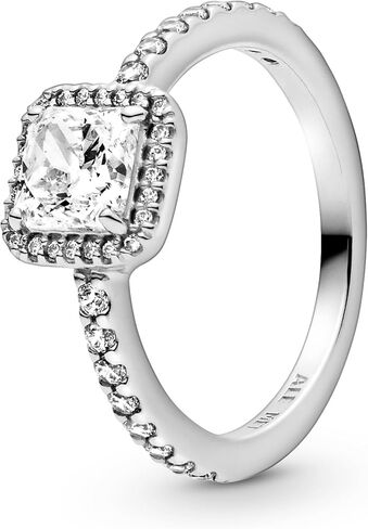 خاتم هالة مربعة لامعة من باندورا - خاتم للنساء - خاتم متعدد الطبقات أو قابل للتكديس - مع زركونيا مكعبة - مع علبة هدية in Kuwait