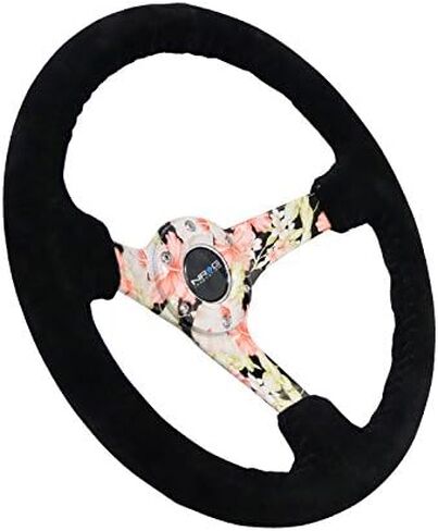 NRG Innovations NRG-RST-036FL-S Reinforced Steering Wheel - Hydro Dipped Tropical Floral 3" Deep, 5mm Spoke, 350mm Sport Steering Wheel Black Suede With Black Baseball Stitching in Saudi Arabia