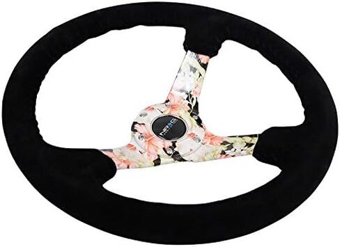 NRG Innovations NRG-RST-036FL-S Reinforced Steering Wheel - Hydro Dipped Tropical Floral 3" Deep, 5mm Spoke, 350mm Sport Steering Wheel Black Suede With Black Baseball Stitching in Saudi Arabia