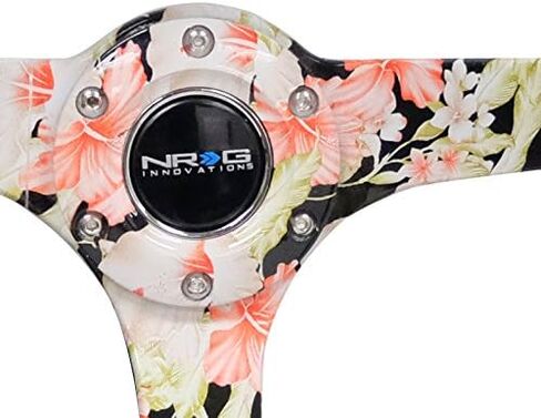 NRG Innovations NRG-RST-036FL-S Reinforced Steering Wheel - Hydro Dipped Tropical Floral 3" Deep, 5mm Spoke, 350mm Sport Steering Wheel Black Suede With Black Baseball Stitching in Saudi Arabia